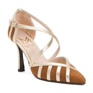 MARIAN Made In Spain Suede Heeled Shoes With Contrast Metallic Straps